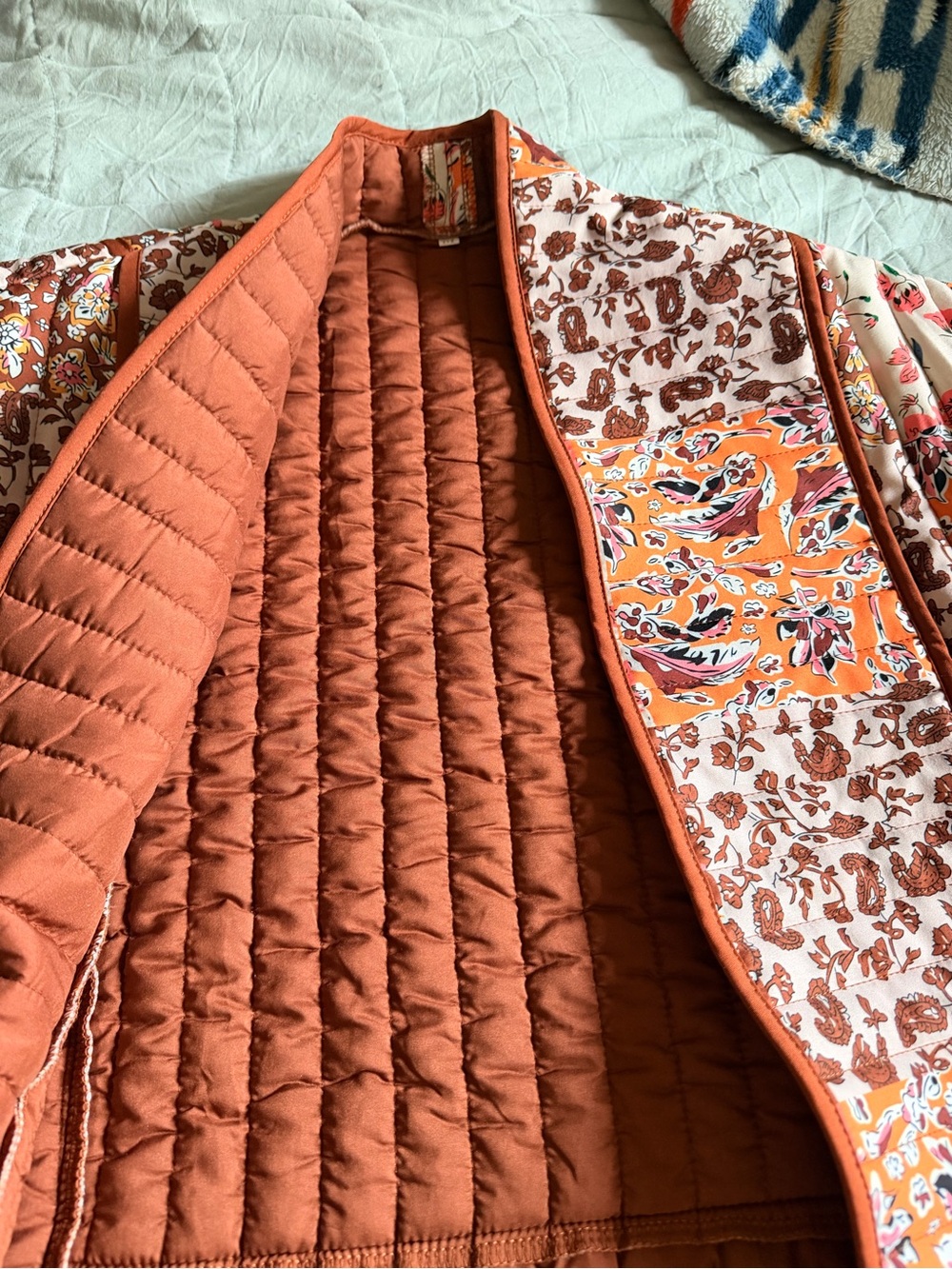 Quilted Floral Bomber Jacket in Rust & Cream - Picture 6 of 6
